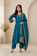 Teal Blue Embellished Kurta Set