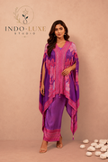 Purple & Pink Watercolor Kaftan Cord Set with Embroidered Panel