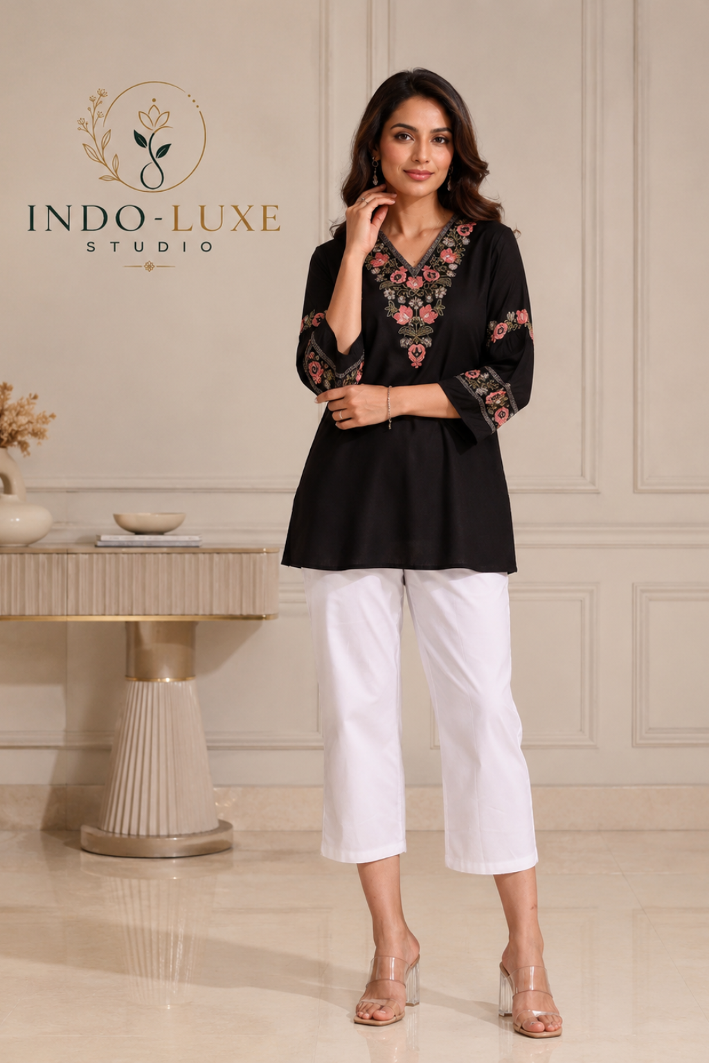Black Floral Embroidered Kurti