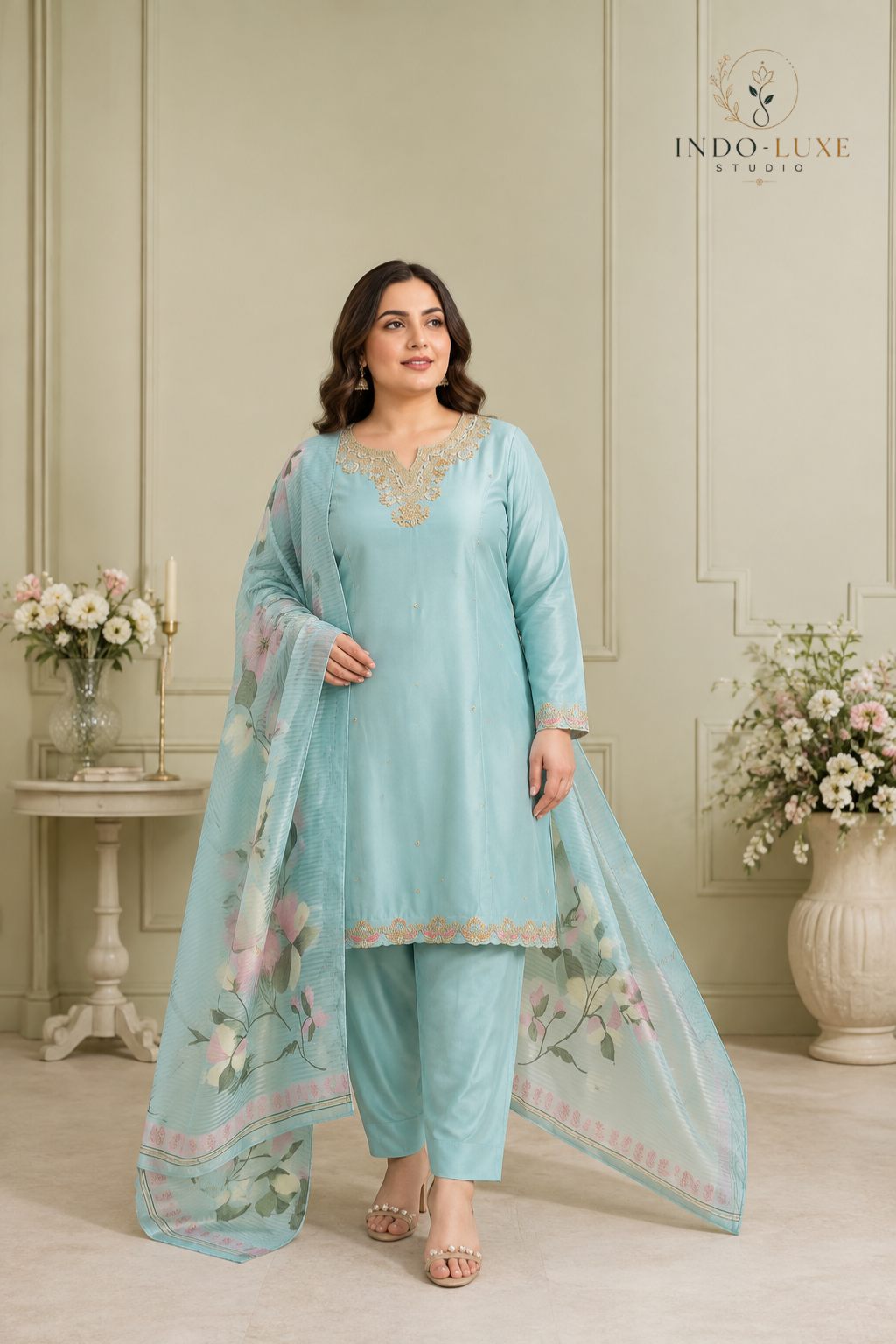 Floral Dupatta Embellished Kurta Set
