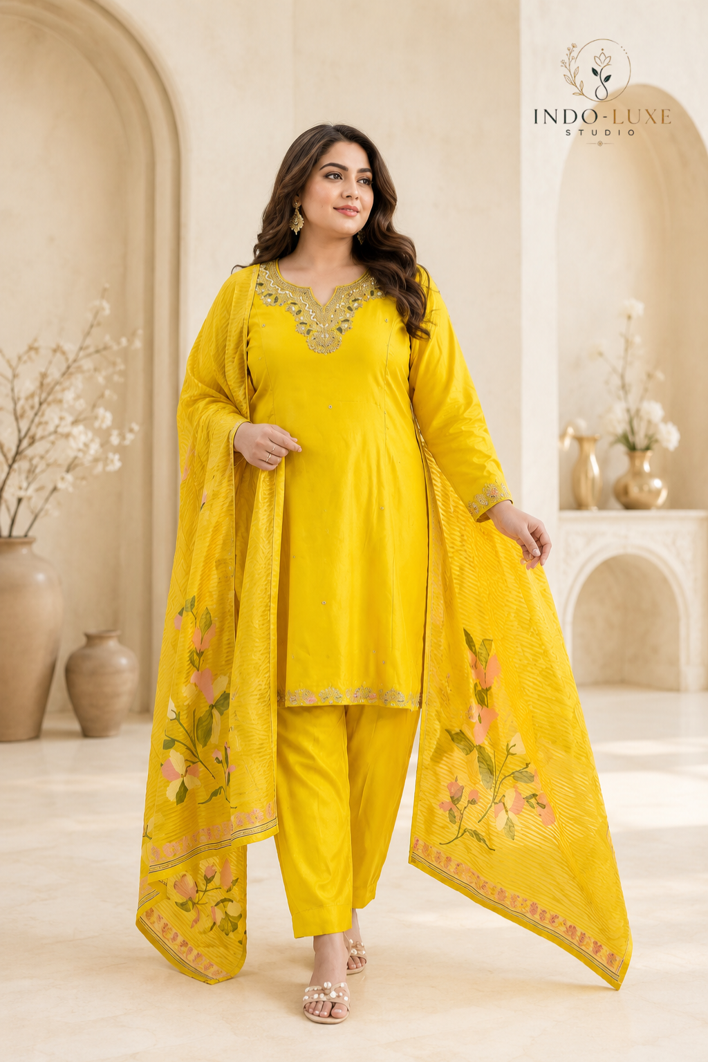 Floral Dupatta Embellished Kurta Set