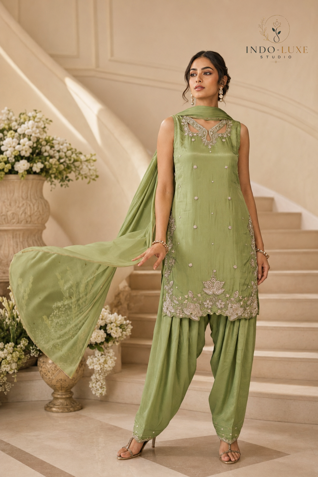 Pistachio Green Embellished Farshi Salwar Set