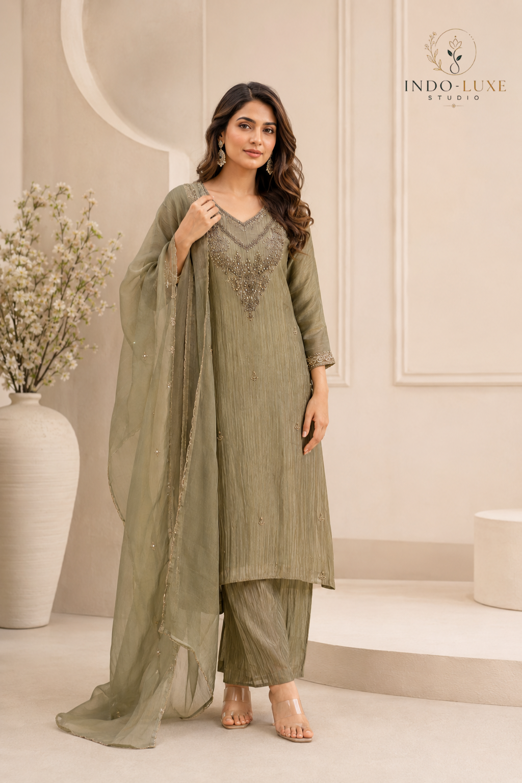 Sage Green Embellished Kurta Set