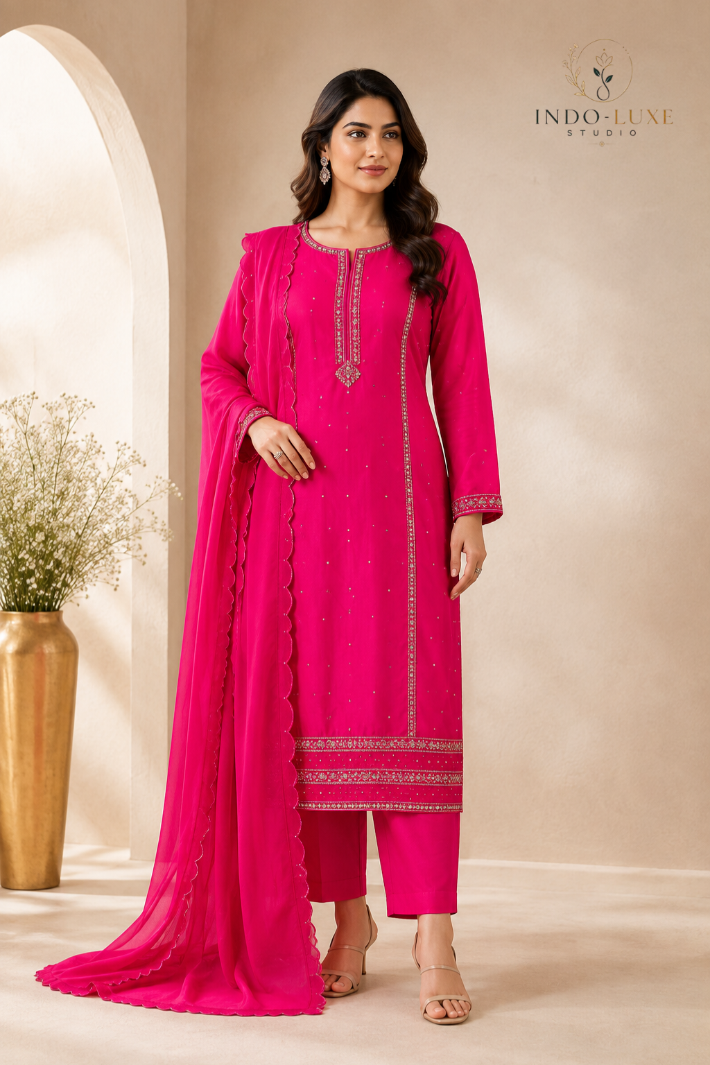 Rani Pink Embellished Kurta Set