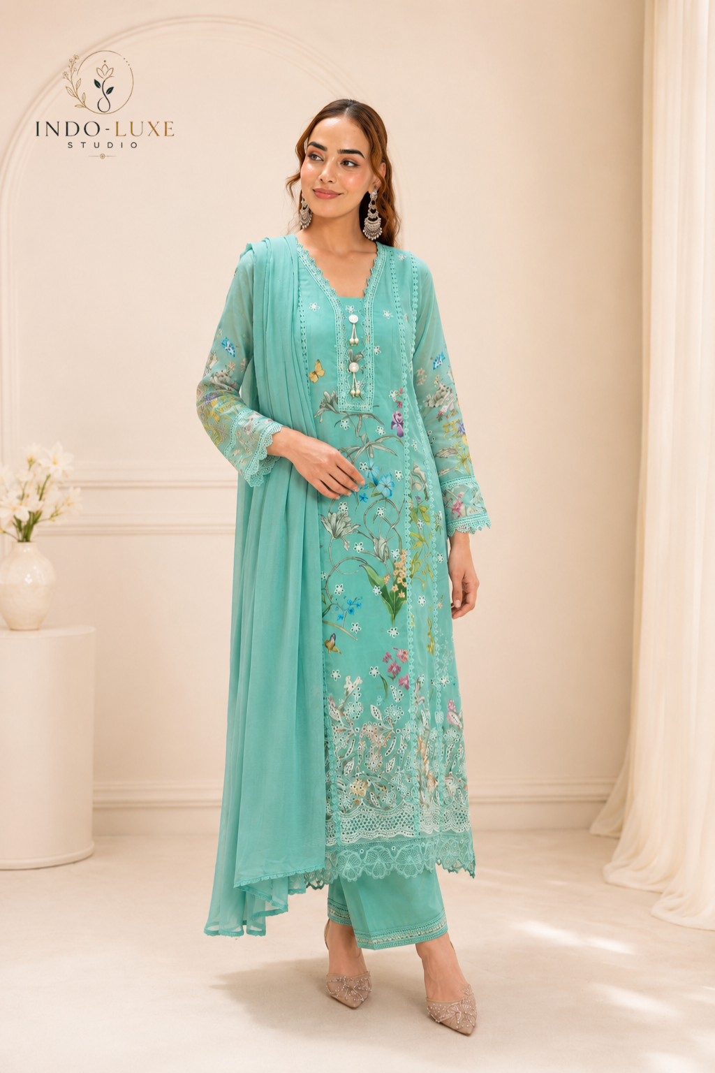 Seafoam Lacework Anarkali Set
