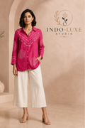 Hot Pink Bandhani Print Soft Crepe Shirt Kurti