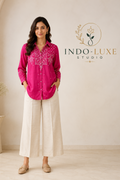 Pink Geometric Embroidered Shirt Kurti