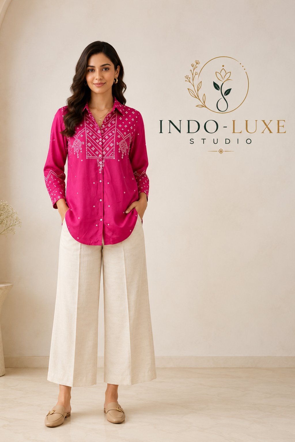 Pink Geometric Embroidered Shirt Kurti