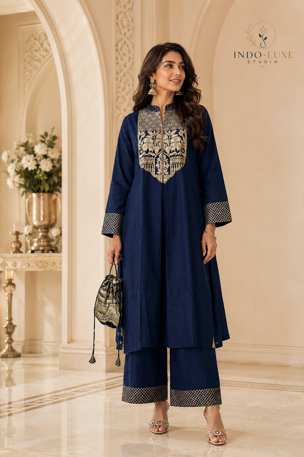 Navy Blue & Gold Statement Kurta Set