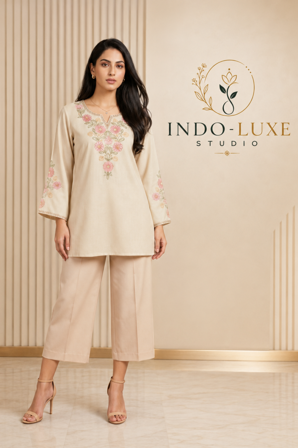 Ivory Floral Embroidered Short Kurti