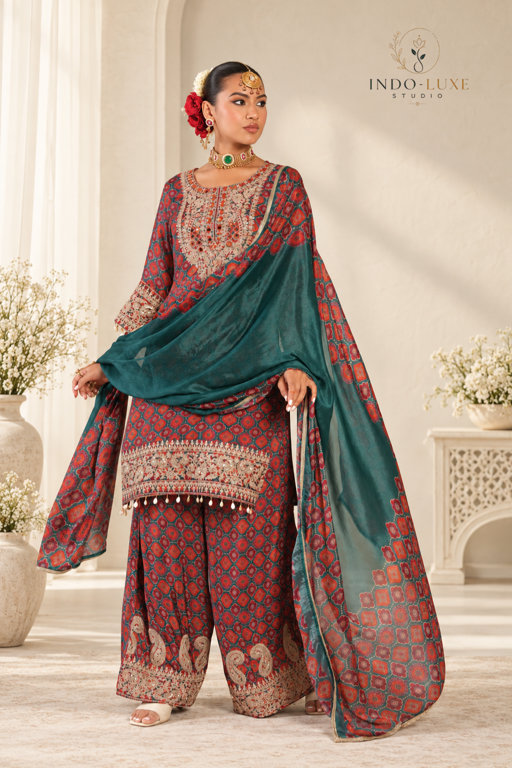 Teal & Rust Ornate Palazzo Set