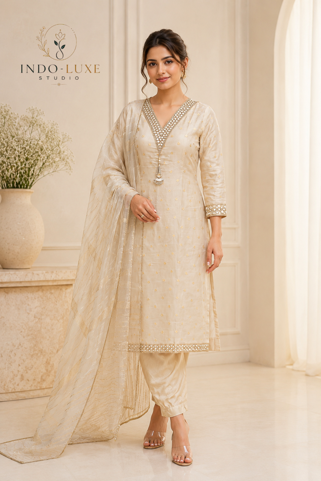 Ivory & Gold Embellished Kurta Set