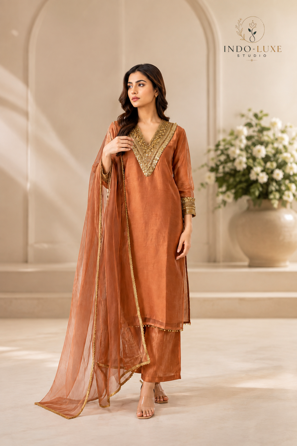 Copper & Gold Embellished Kurta Set