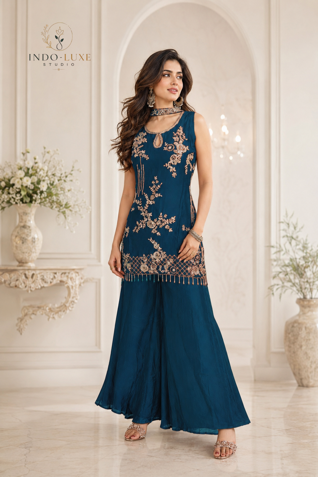 Handwork Embellished Palazzo Set