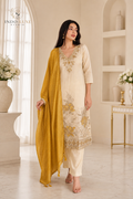 Ivory Floral Embellished Kurta Set with Contrast Dupatta