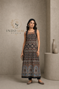 Mughal Print Cord Set with Powder Blue Hem & Black Pants
