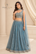 Steel Blue Embroidered Lehenga Set