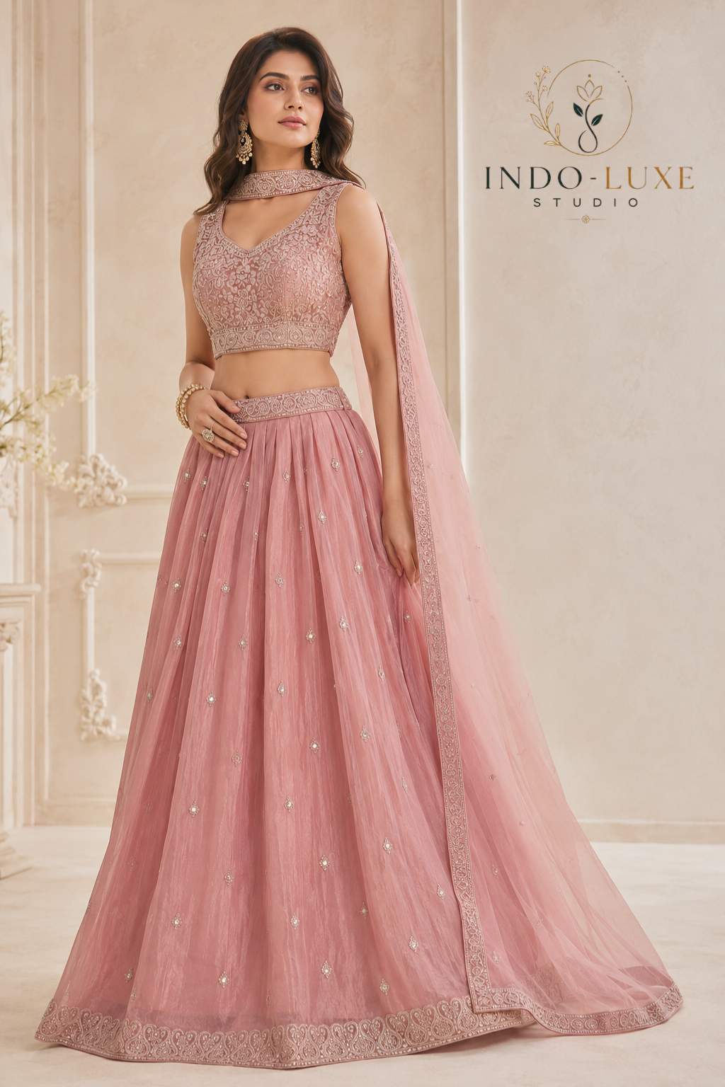 Steel Blue Embroidered Lehenga Set