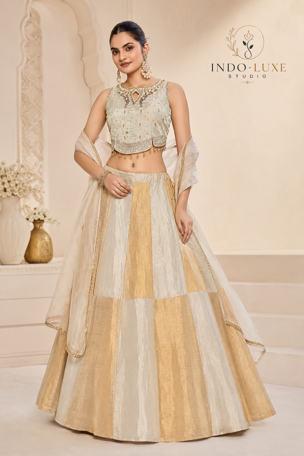 Ivory Gold Two Tone Lehenga Set