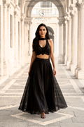 Midnight Black Organza Lehenga with Sequin Halter Choli