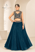 Peacock Blue Cutout Embellished Lehenga Set