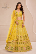 Sunshine Yellow Lehenga with Sequin Mirror Work and Olive Green Border