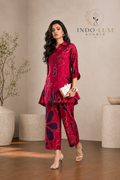 Crimson Red Abstract Floral Print Cord Set