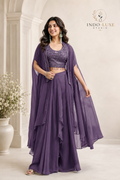 Mauve Leheriya Cape Drape Lehenga with Crimson Embroidered Choli