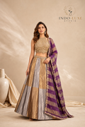 Gold and Silver Panel Lehenga with Royal Purple Dupatta