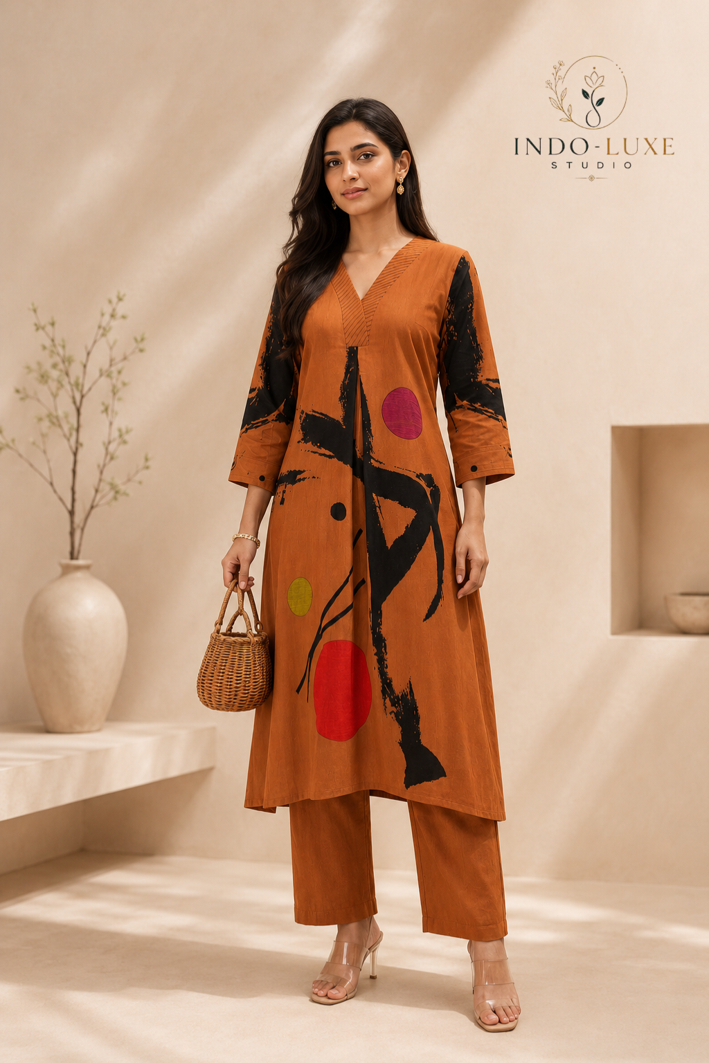 Burnt Orange Abstract Print Cord Set