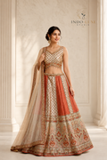 Ivory and Terracotta Bridal Lehenga with Gold Zari Booti Embroidery