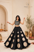 Roman Silk Round Gota Work Lehenga Set with Mirror Work Lace-Up Blouse
