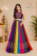 Multicolor Pure Rayon Gota Patti Lehenga with Mirror and Kodi Lace Blouse