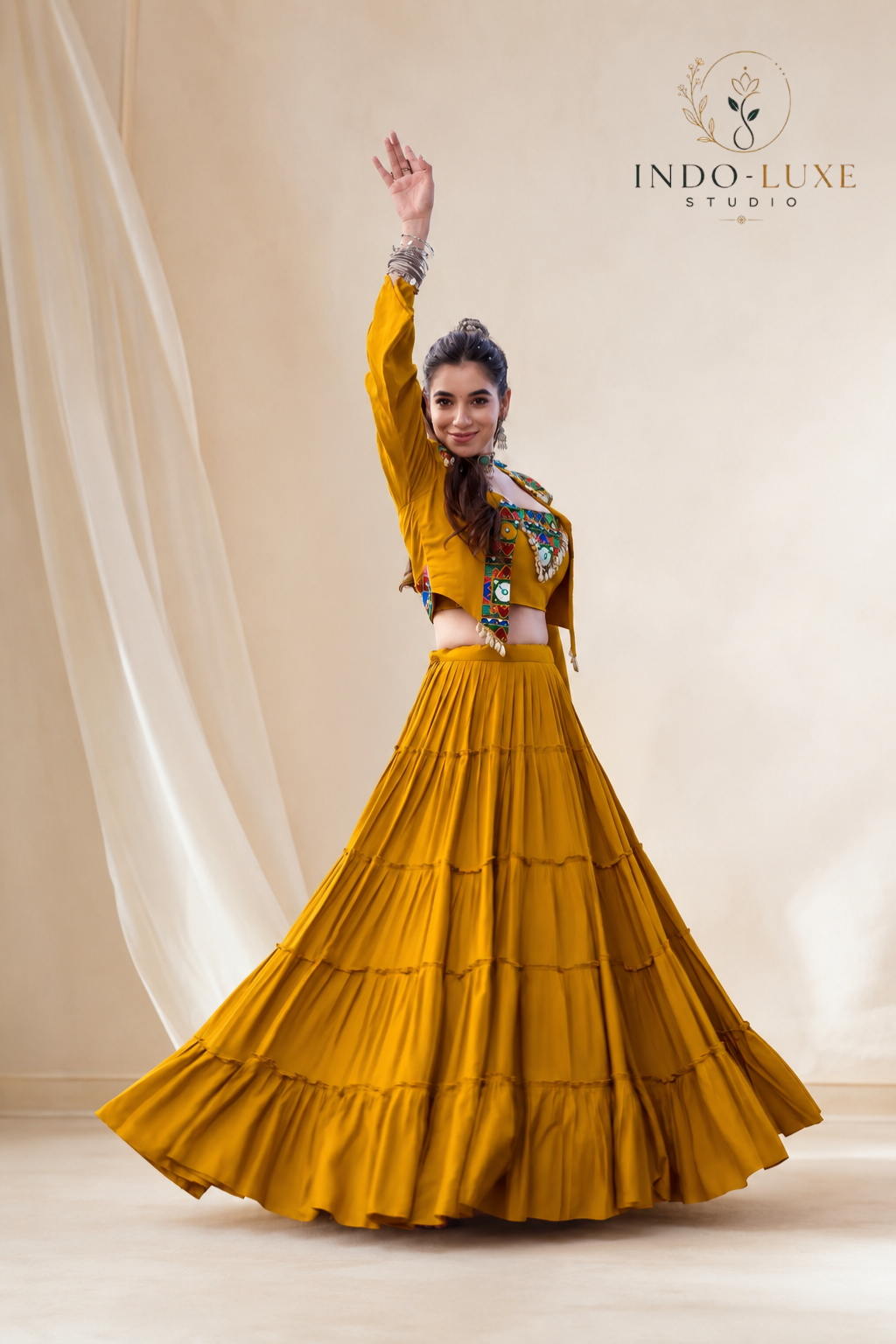 Pure Rayon 10-Meter Flare Lehenga Set with Gamthi Mirror Work Jacket