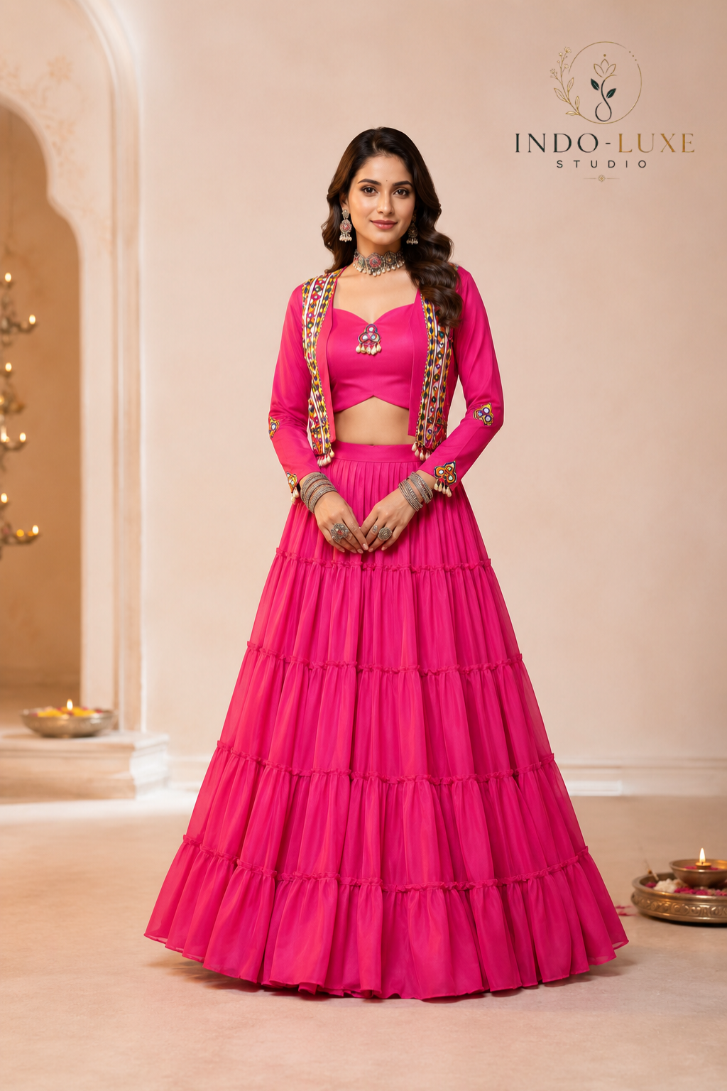 Pure Rayon 10-Meter Flare Lehenga Set with Gamthi Mirror Work Jacket