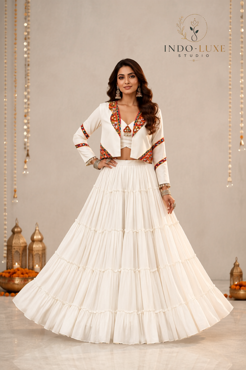 Pure Rayon 10-Meter Flare Lehenga Set with Gamthi Mirror Work Jacket