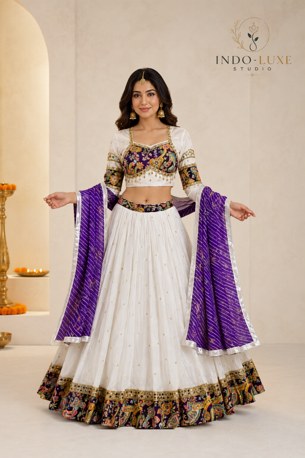 Pure Roman Silk Lehenga Set with Vintage Work & Dupatta