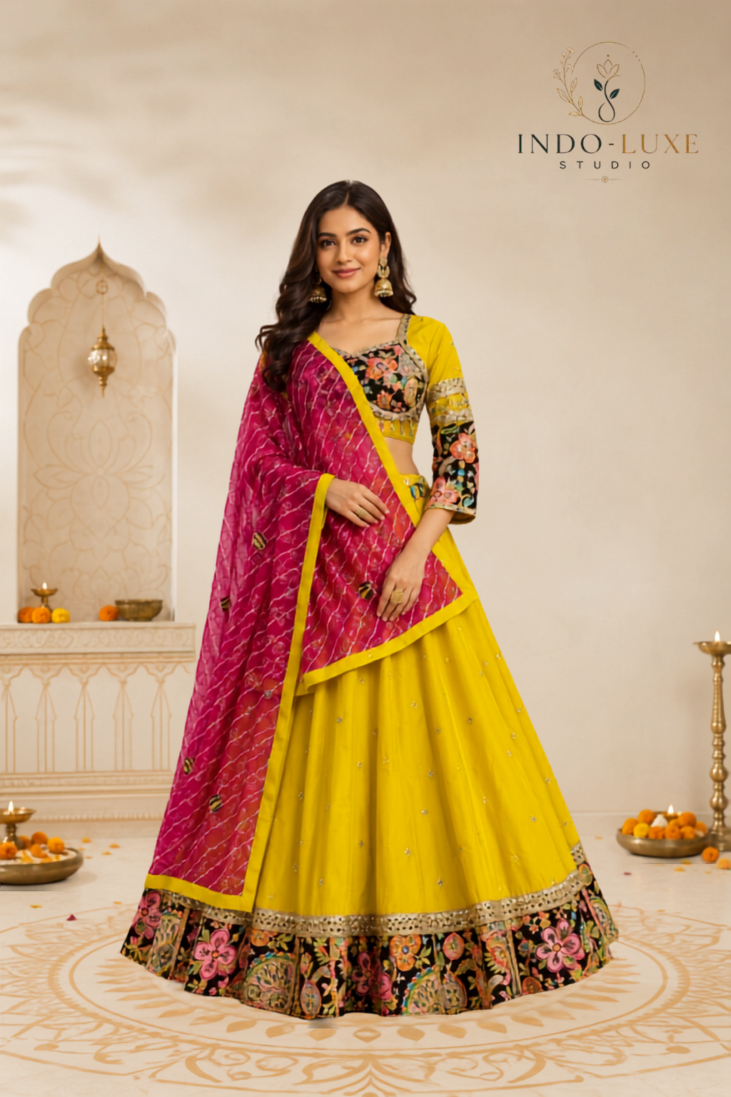Pure Roman Silk Lehenga Set with Vintage Work & Dupatta