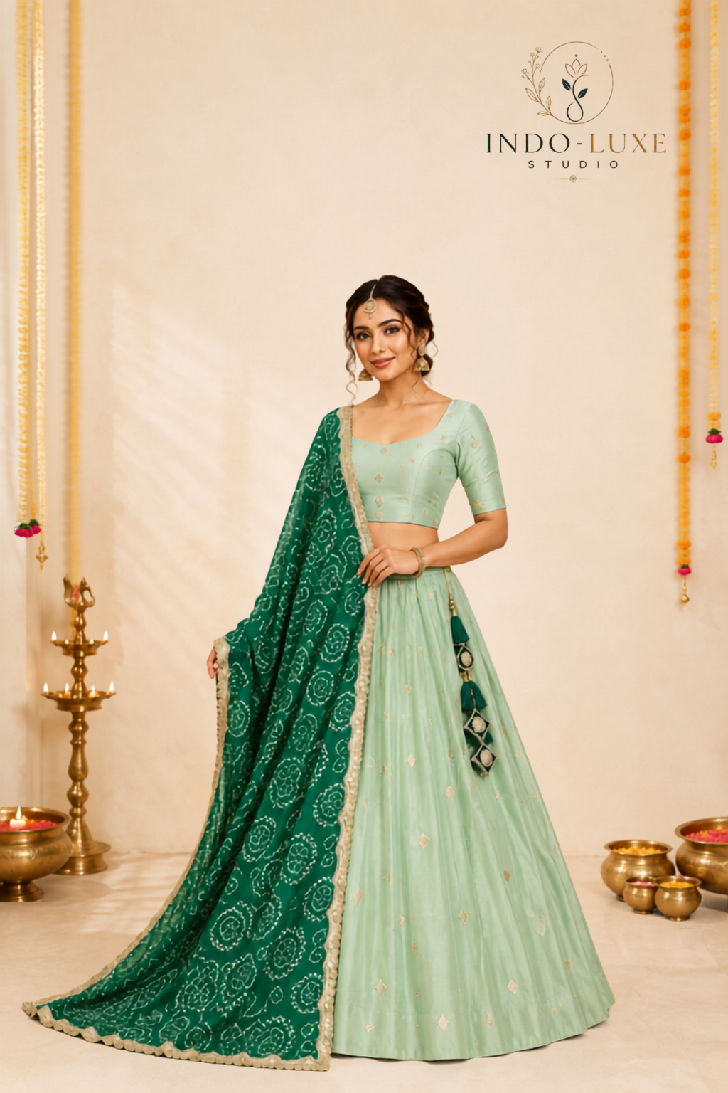 Chinon Silk Sequin Embroidered Lehenga Set with Digital Print Dupatta