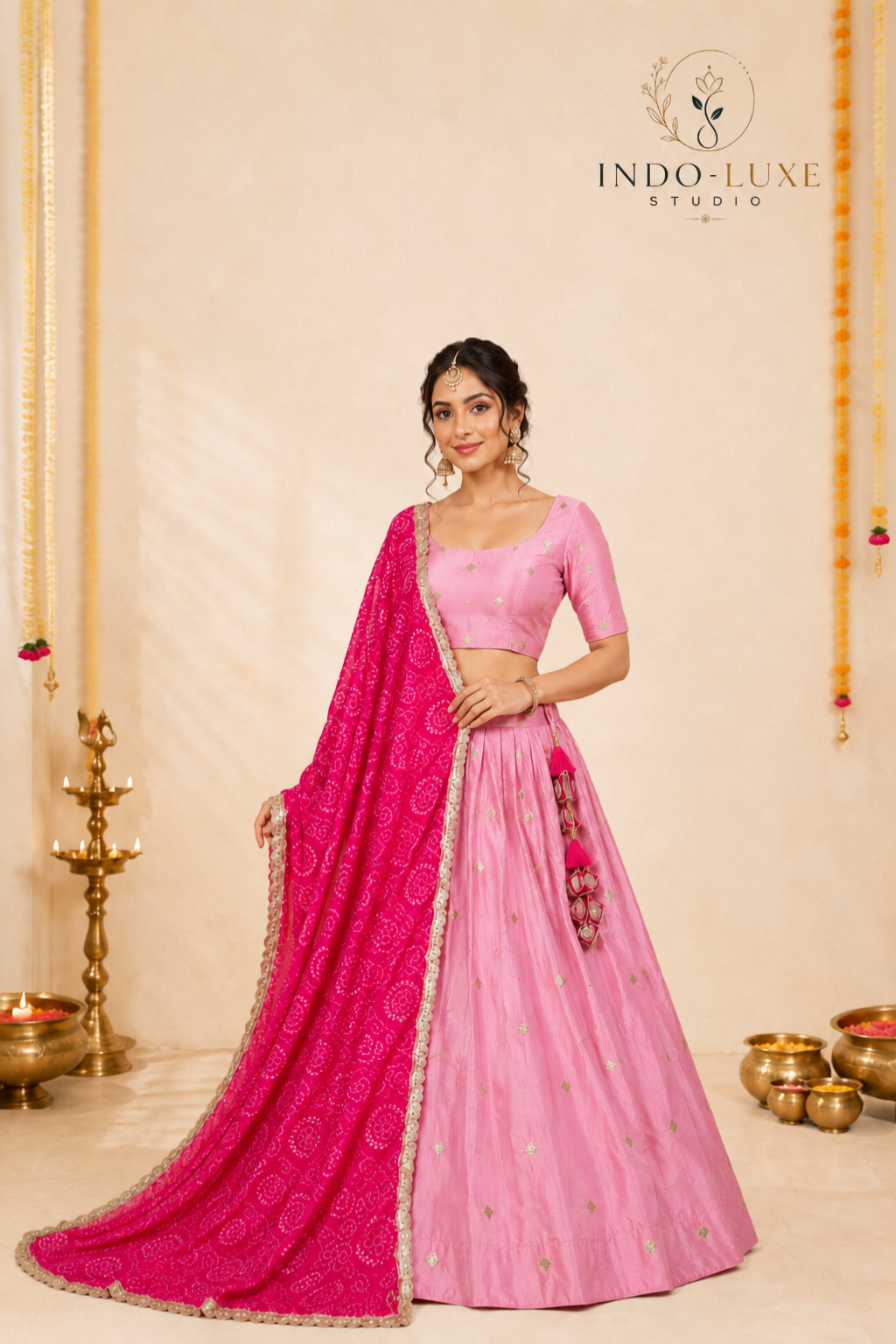 Chinon Silk Sequin Embroidered Lehenga Set with Digital Print Dupatta