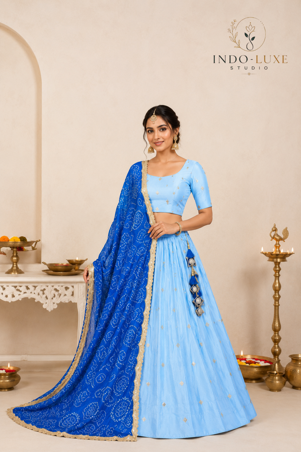 Chinon Silk Sequin Embroidered Lehenga Set with Digital Print Dupatta