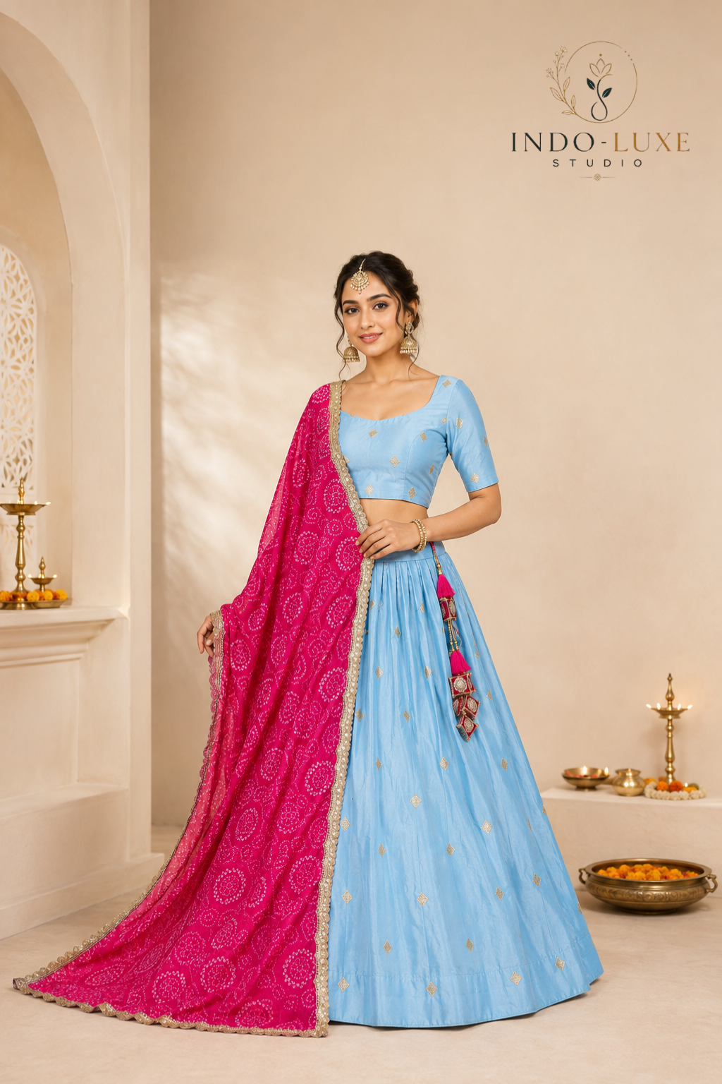 Chinon Silk Sequin Embroidered Lehenga Set with Digital Print Dupatta