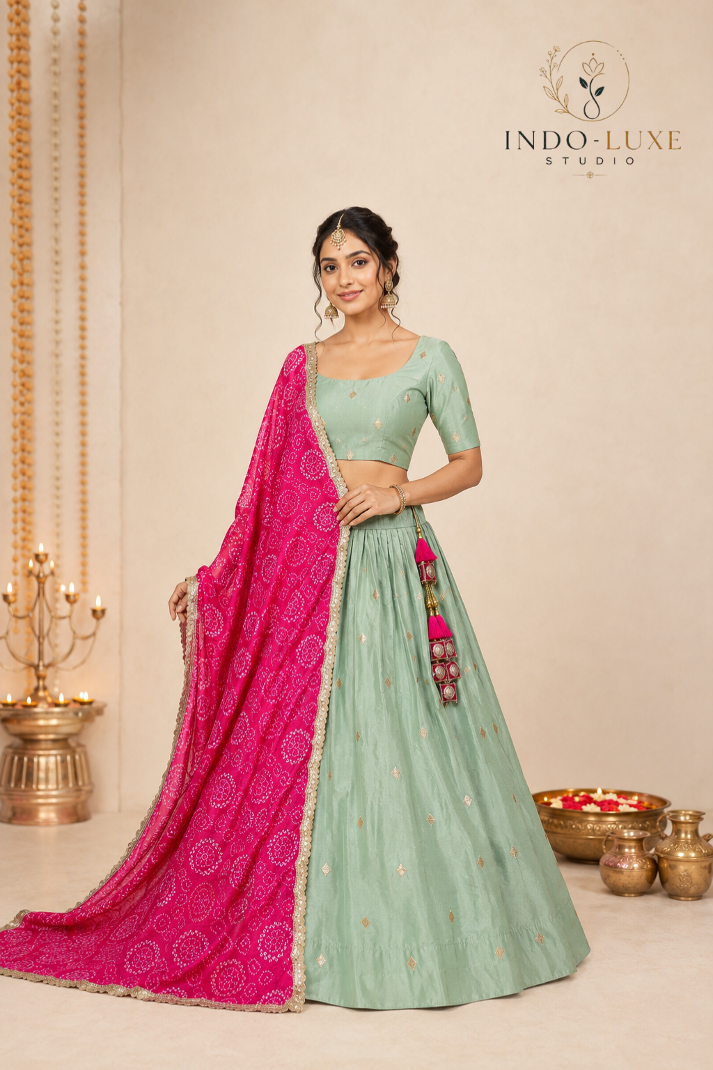Chinon Silk Sequin Embroidered Lehenga Set with Digital Print Dupatta