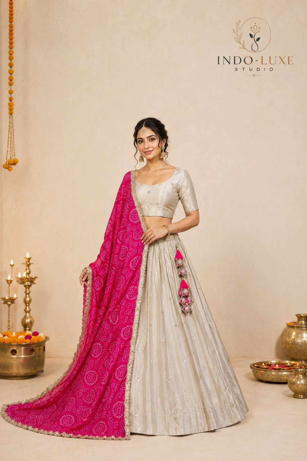 Chinon Silk Sequin Embroidered Lehenga Set with Digital Print Dupatta