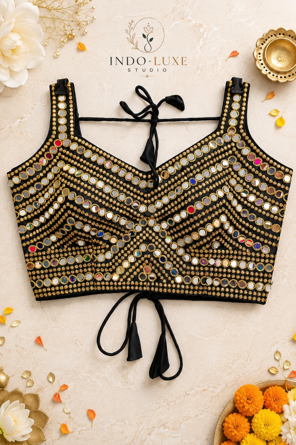 Phantom Silk Real Mirror Work Blouse with Zari & Sequin Embroidery
