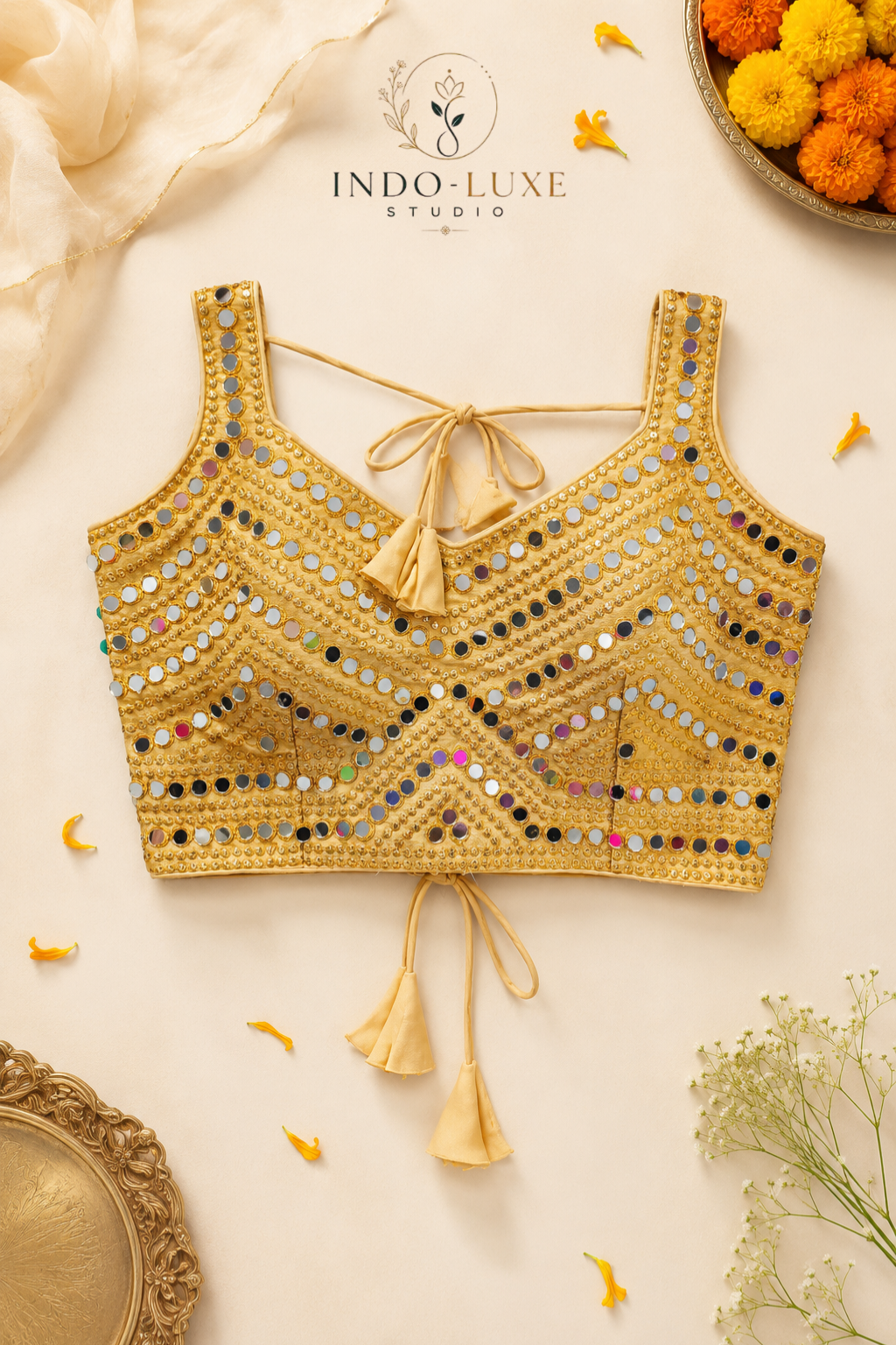 Phantom Silk Real Mirror Work Blouse with Zari & Sequin Embroidery