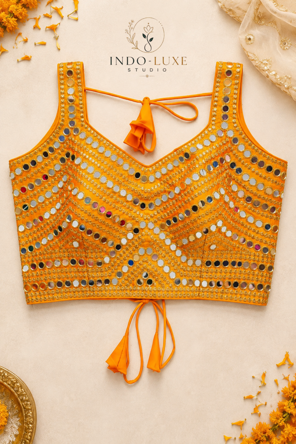 Phantom Silk Real Mirror Work Blouse with Zari & Sequin Embroidery