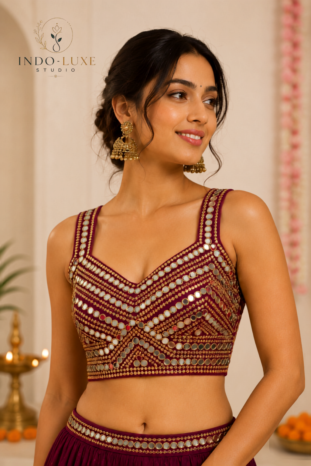 Phantom Silk Real Mirror Work Blouse with Zari & Sequin Embroidery