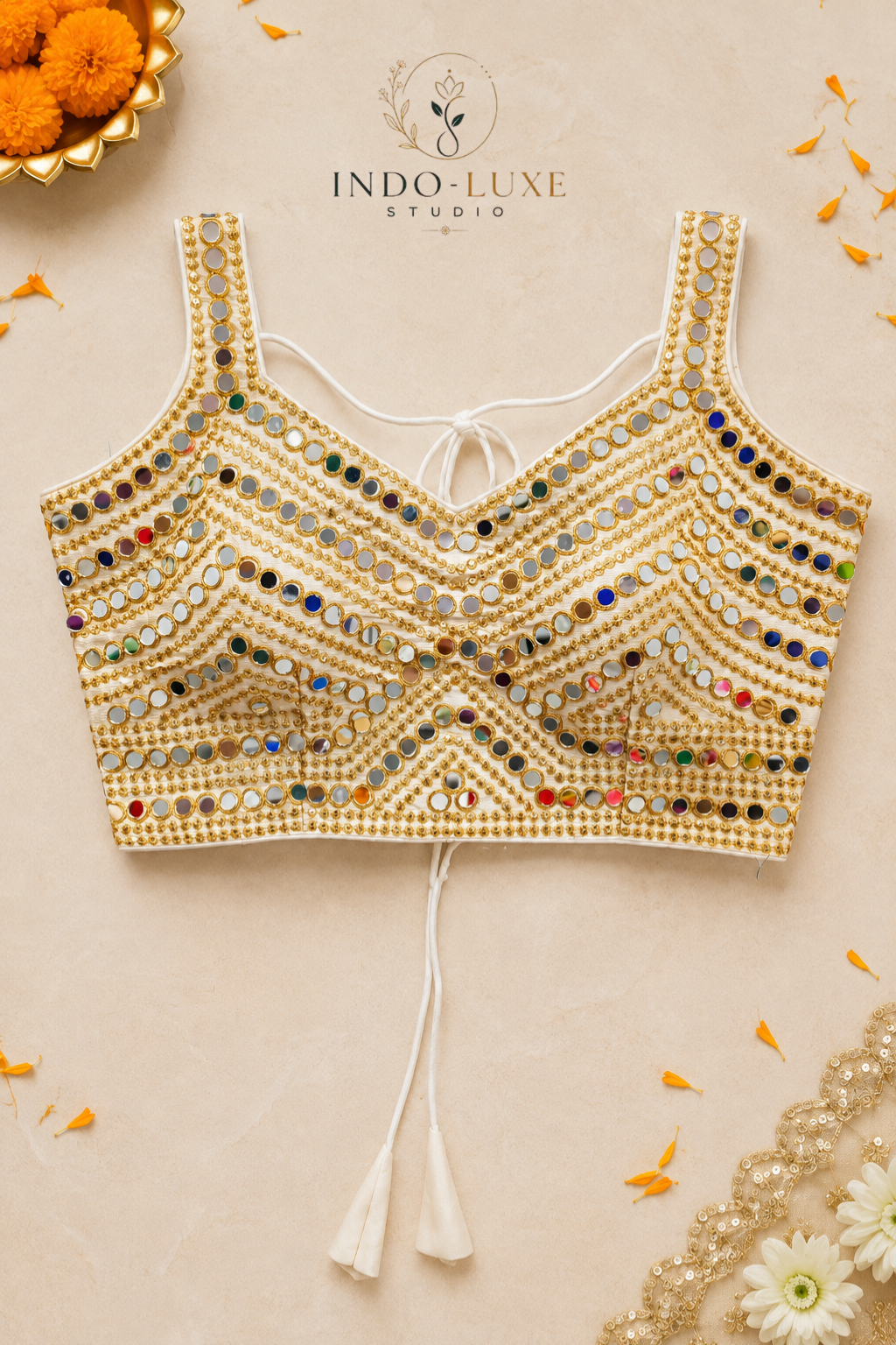 Phantom Silk Real Mirror Work Blouse with Zari & Sequin Embroidery