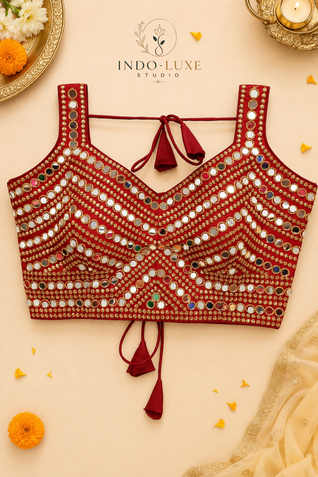 Phantom Silk Real Mirror Work Blouse with Zari & Sequin Embroidery